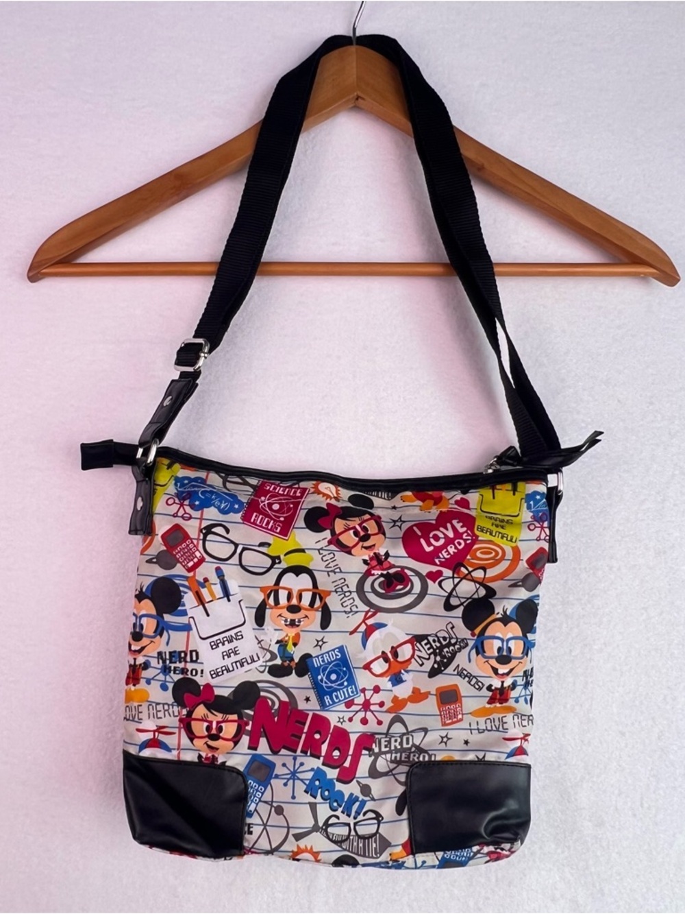 Disney Parks "I LOVE NERDS" Cross-Body Messenger Bag Purse Mickey Minnie Goofy